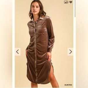 Umgee Velvet Long Sleeve Collar Button Down Dress